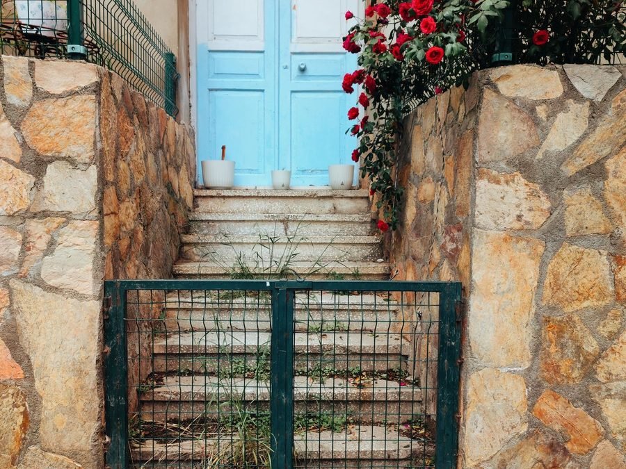Stone front entrance and steps